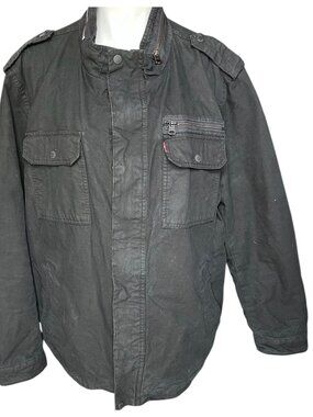 Levis Mens Canvas Jacket XXL Black Quilted Lining Military Style Button & Zipper